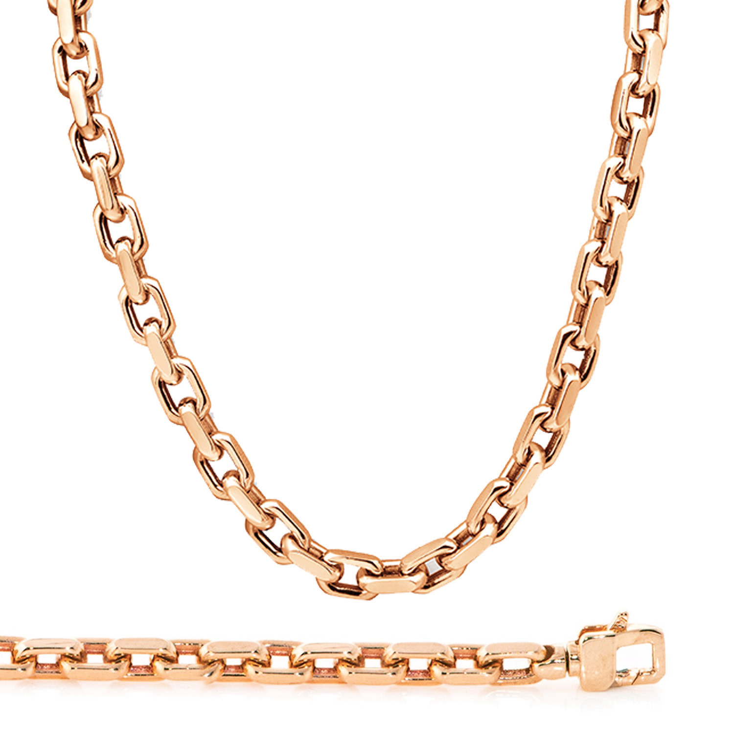 14K Rose Gold 8.8mm Handcrafted Rolo Chain Necklace 34 Inches